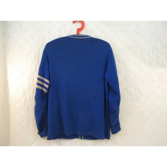 Letterman's Sweater Blue Wool Cardigan West Vancouver Band Knit BC Canada - Picture 8 of 10